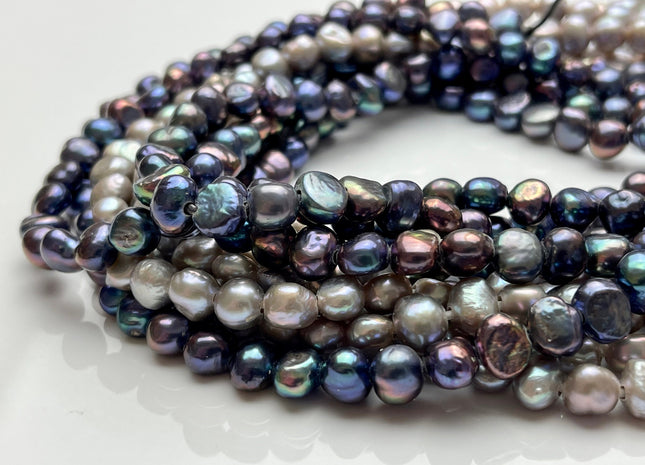 8mm Large Hole Freshwater Pearl Nuggets Hole Size 1.8 mm Peacock Or Gray Colors Genuine Large Hole Freshwater Pearls #1079