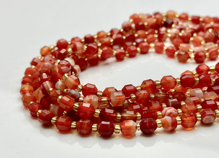 5x6mm Faceted Energy Prism Cut Lace Agate Gemstone Genuine Double Terminated Points Multi Orange Red Color 15.5 Inches 51 Pieces #3583
