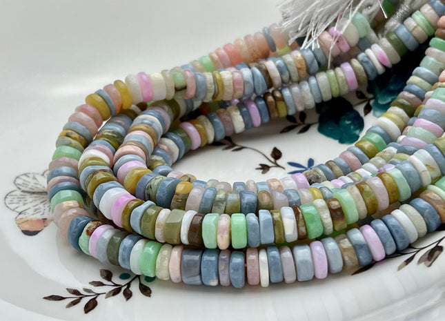 5mm 6mm 7mm 8mm Natural Multi Color Quality Opal Gemstone Beads Genuine Light Pink Yellow Green Blue White Opal Heishi Beads 8 Inches #3706