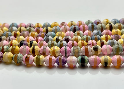 8 mm 10 mm 12 mm DZI Tibetan Agate Faceted Round Yellow Pink And Blue Color Tibetan Agate Gemstone Loose Beads #2392