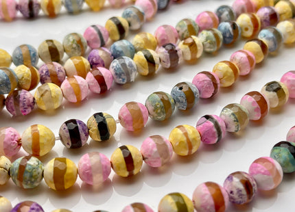 8 mm 10 mm 12 mm DZI Tibetan Agate Faceted Round Yellow Pink And Blue Color Tibetan Agate Gemstone Loose Beads #2392