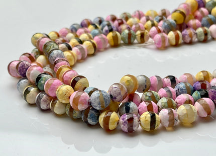 8 mm 10 mm 12 mm DZI Tibetan Agate Faceted Round Yellow Pink And Blue Color Tibetan Agate Gemstone Loose Beads #2392