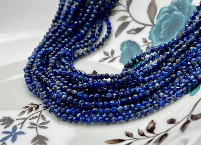 WHOLESALE 2 mm 3 mm 4 mm AAA Natural Lapis Gemstone Beads Natural Blue Color Quality Faceted Round Shape #2061