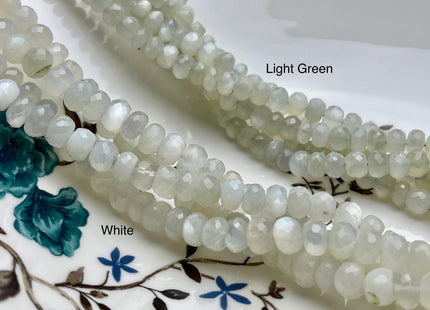 5x7-8 mm 100% All Natural Faceted Rondelle White Or Light Green Color Moonstone Beads Genuine Top Quality Moonstone 14 inches Strand #2130