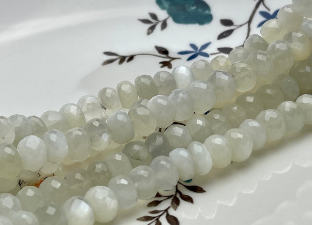 8-9 mm AAA Natural Color White Moonstone Beads Gemstone Faceted Rondelle Shape 14 inches #2129