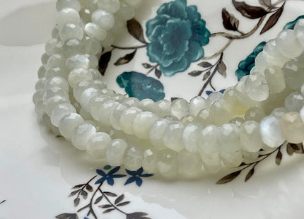 8-9 mm AAA Natural Color White Moonstone Beads Gemstone Faceted Rondelle Shape 14 inches #2129