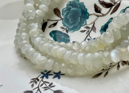 8-9 mm AAA Natural Color White Moonstone Beads Gemstone Faceted Rondelle Shape 14 inches #2129