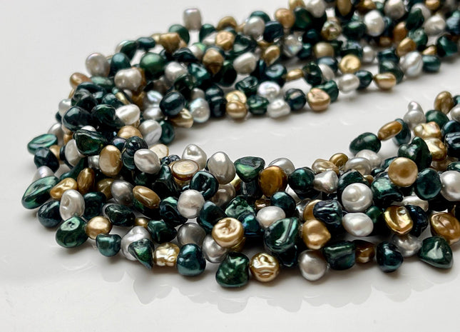 6x7 mm AAA Mixed Gray Sacramento Green Champagne Color Keshi Freshwater Pearl Beads Top Drilled Rare Genuine High Luster Keshi Pearls #P1732