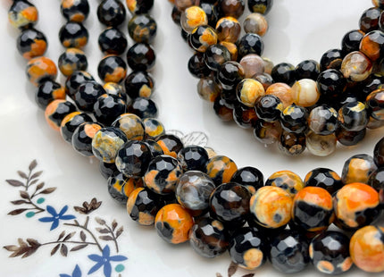 6mm 8mm 10mm Faceted Round Orange Yellow Black Color Agate Gemstone Beads Genuine Agate Gemstone Beads 14 Inches Strand #3779
