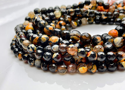 6mm 8mm 10mm Faceted Round Orange Yellow Black Color Agate Gemstone Beads Genuine Agate Gemstone Beads 14 Inches Strand #3779