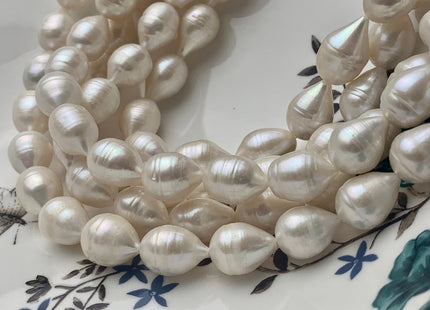 11x14-15 mm Natural White Tear-Drop Rice Shape Freshwater Pearl Beads Genuine Very Rare Natural Freshwater Ringed Pearls 24 Beads #P1686