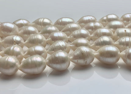 11x14-15 mm Natural White Tear-Drop Rice Shape Freshwater Pearl Beads Genuine Very Rare Natural Freshwater Ringed Pearls 24 Beads #P1686