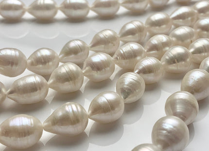 11x14-15 mm Natural White Tear-Drop Rice Shape Freshwater Pearl Beads Genuine Very Rare Natural Freshwater Ringed Pearls 24 Beads #P1686