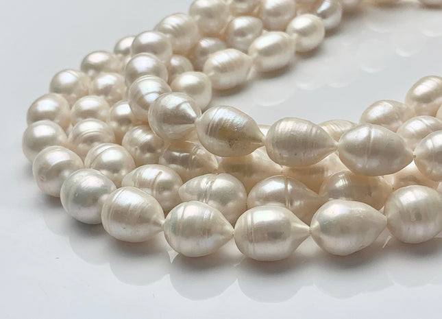 11x14-15 mm Natural White Tear-Drop Rice Shape Freshwater Pearl Beads Genuine Very Rare Natural Freshwater Ringed Pearls 24 Beads #P1686