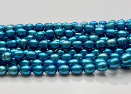 4.5-5x5-6 mm 5x6-7 mm Electric Blue Color Rice Oval Freshwater Pearls Blue Freshwater Rice Seed Pearl Beads #P1683