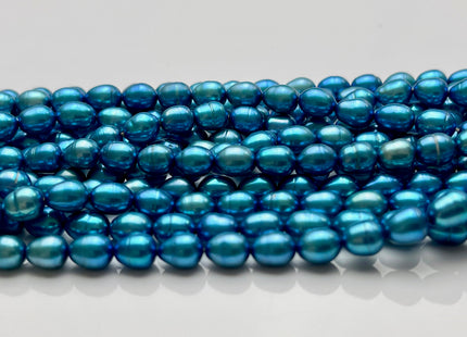 4.5-5x5-6 mm 5x6-7 mm Electric Blue Color Rice Oval Freshwater Pearls Blue Freshwater Rice Seed Pearl Beads #P1683