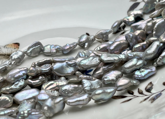 7-8x12mm AAA Gray Color Keshi Rice Nugget Freshwater Pearl Beads High Luster Very Rare Genuine Freshwater Gray Keshi Nugget Pearls #P1735