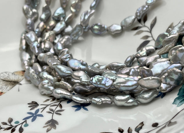 7-8x12mm AAA Gray Color Keshi Rice Nugget Freshwater Pearl Beads High Luster Very Rare Genuine Freshwater Gray Keshi Nugget Pearls #P1735