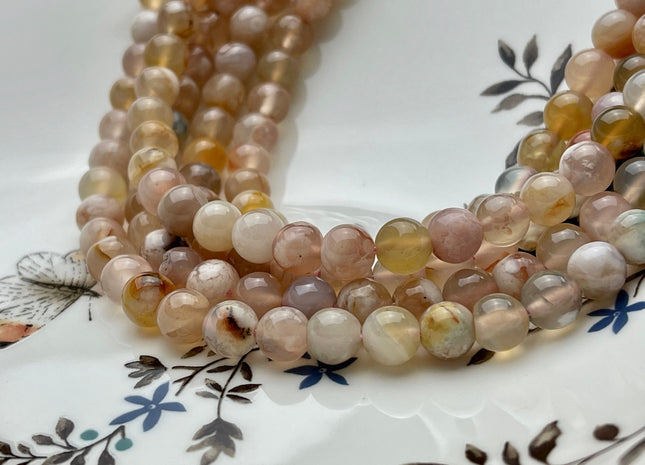 WHOLESALE 6mm 8mm 9mm 10mm 12mm AAA Smooth Round Top Quality Natural Sakura Cherry Blossom Agate Natural Pink Color Agate #2234