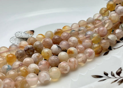 WHOLESALE 6mm 8mm 9mm 10mm 12mm AAA Smooth Round Top Quality Natural Sakura Cherry Blossom Agate Natural Pink Color Agate #2234