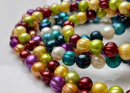 38 inches 10-11 mm Multi Color Genuine Pearl Necklace,Mixed White Blue Green Gold purple Color Ringed Pearl Beads Necklace #662