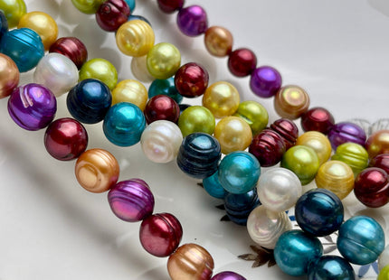 38 inches 10-11 mm Multi Color Genuine Pearl Necklace,Mixed White Blue Green Gold purple Color Ringed Pearl Beads Necklace #662