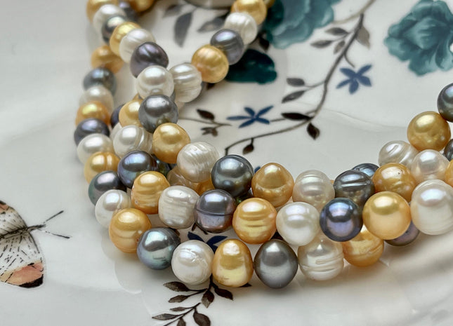 54 Inches 72 Inches Hand Made 8-9 mm Potato Freshwater Pearl Necklace White Gold Gray Color Mixed Pearl Necklace Genuine Pearl Necklace #336