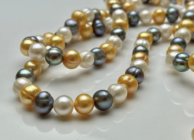 54 Inches 72 Inches Hand Made 8-9 mm Potato Freshwater Pearl Necklace White Gold Gray Color Mixed Pearl Necklace Genuine Pearl Necklace #336