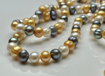 54 Inches 72 Inches Hand Made 8-9 mm Potato Freshwater Pearl Necklace White Gold Gray Color Mixed Pearl Necklace Genuine Pearl Necklace #336