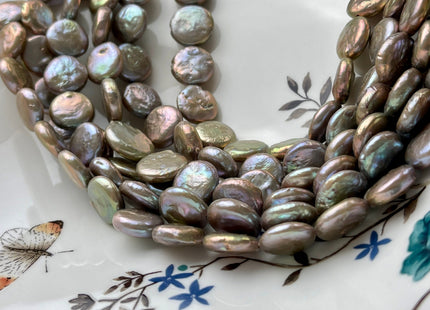 13-14 Or 14-15 mm AA Champagne Color Freshwater Coin Pearl Beads Genuine Champagne Color With Avocado Sheen Freshwater Coin Pearls #1543