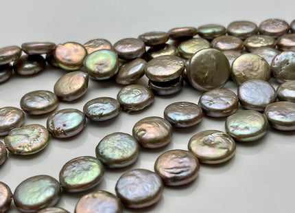 13-14 Or 14-15 mm AA Champagne Color Freshwater Coin Pearl Beads Genuine Champagne Color With Avocado Sheen Freshwater Coin Pearls #1543