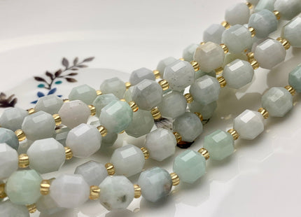 7x8mm Half Strand Faceted Energy Prism Cut Burmese Jade Gemstone Genuine Double Terminated Points Green Color Jade Beads 20 Pieces #3782