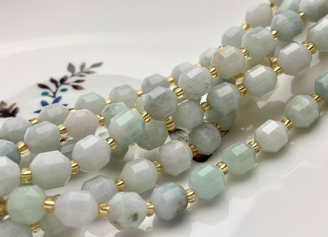 7x8mm Half Strand Faceted Energy Prism Cut Burmese Jade Gemstone Genuine Double Terminated Points Green Color Jade Beads 20 Pieces #3782