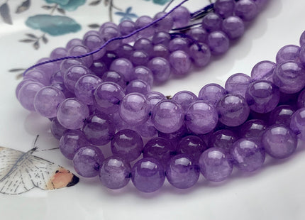 8mm Half Strand Smooth Round Natural Purple Jade Gemstone Beads Genuine Natural Purple Jade Beads 8 Inch Strands 22 Pieces #3783