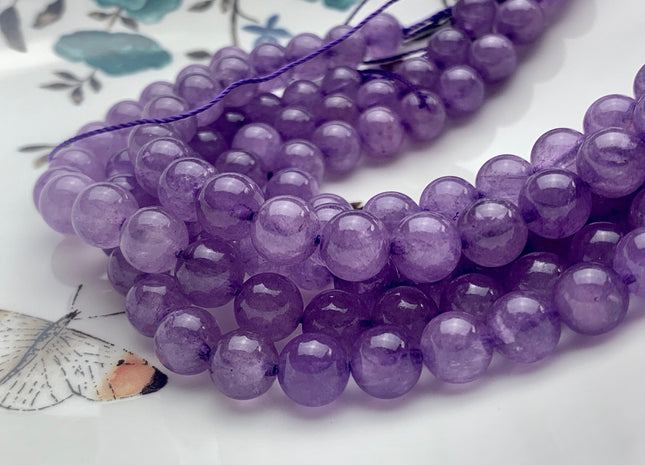 8mm Half Strand Smooth Round Natural Purple Jade Gemstone Beads Genuine Natural Purple Jade Beads 8 Inch Strands 22 Pieces #3783