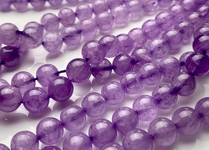 8mm Half Strand Smooth Round Natural Purple Jade Gemstone Beads Genuine Natural Purple Jade Beads 8 Inch Strands 22 Pieces #3783