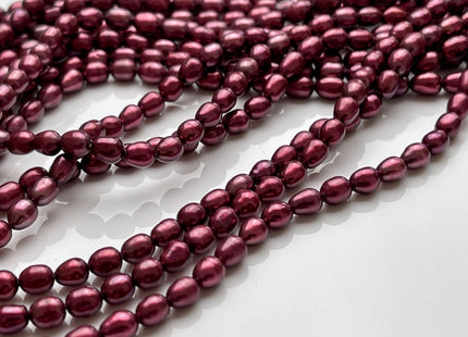 4-4.5x6mm AAA Burgundy Red Color Rice/Oval Freshwater Pearl Beads Genuine Cultured High Luster Freshwater Pearls 61 Pieces #P1693