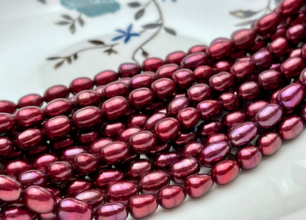 6x8mm AAA Burgundy Color Rice/Oval Freshwater Pearl Beads Genuine Cultured High Luster Freshwater Pearls 45 Pieces #P1696