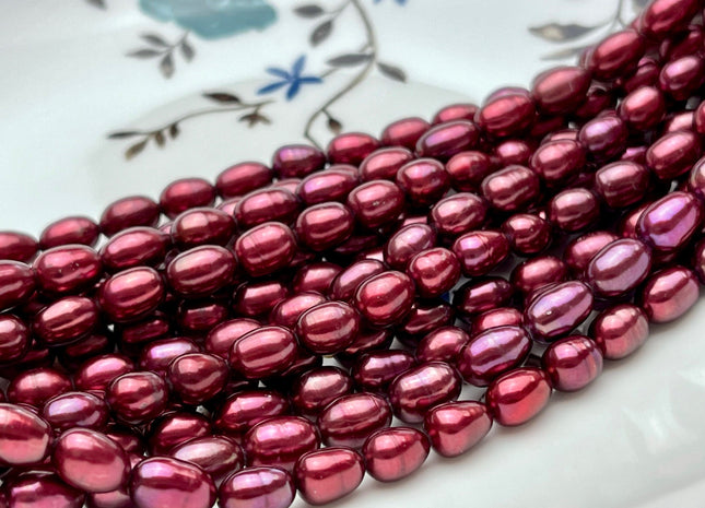 6x8mm AAA Burgundy Color Rice/Oval Freshwater Pearl Beads Genuine Cultured High Luster Freshwater Pearls 45 Pieces #P1696