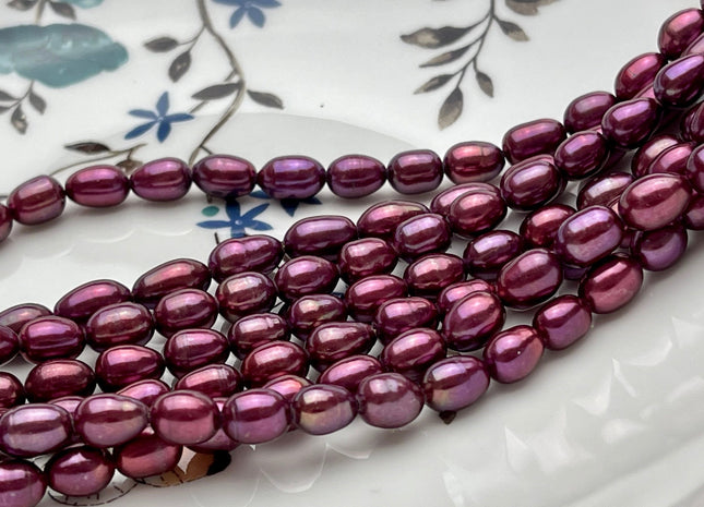6x8-9mm AAA Burgundy Purple Color Rice/Oval Freshwater Pearl Beads Genuine Cultured High Luster Freshwater Pearls 40-45 Beads #P1697