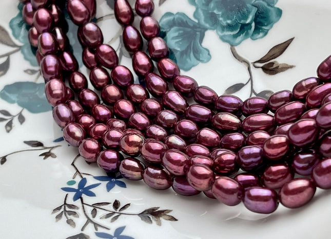 6x8-9mm AAA Burgundy Purple Color Rice/Oval Freshwater Pearl Beads Genuine Cultured High Luster Freshwater Pearls 40-45 Beads #P1697
