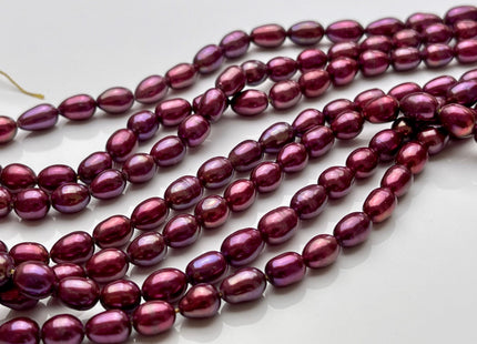6x8-9mm AAA Burgundy Purple Color Rice/Oval Freshwater Pearl Beads Genuine Cultured High Luster Freshwater Pearls 40-45 Beads #P1697