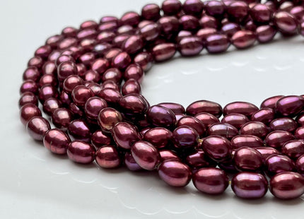 6x8-9mm AAA Burgundy Purple Color Rice/Oval Freshwater Pearl Beads Genuine Cultured High Luster Freshwater Pearls 40-45 Beads #P1697