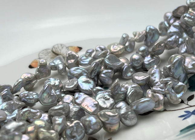 7-10x12-15 mm AAAA Very Rare Gray Color Double Keshi Irregular Pearl Beads Genuine Freshwater Super High Luster Limited Edition Pearl #P1742