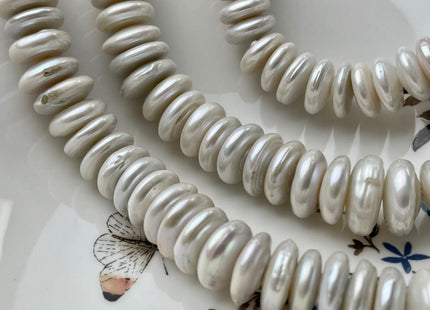 14.5 mm Large Rondelle White Freshwater Coin Pearls Genuine Cultured Freshwater Coin Pearls Beads Limited Edition Rondelle Shape # 1228