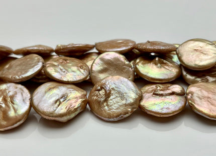 18-20 mm Champagne Large Flat Coin Freshwater Pearl Beads Large Irregular Flat Coin Beads Genuine Freshwater Coin Pearl Beads #1187