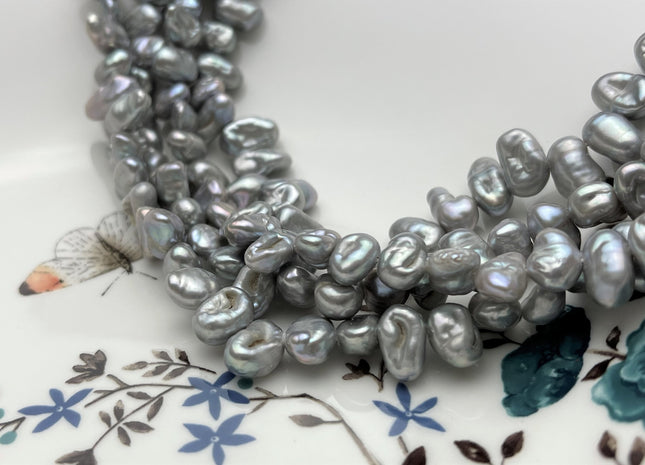 7-8x9-11 mm Gray Color Keshi Freshwater Pearl Beads Top Drilled Genuine Dancing Thick Keshi Pearls #P1740