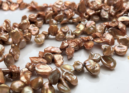 7-8x10-12 mm AA Champagne Color Freshwater Keshi Pearl Beads Genuine Taupe Color Keshi Top Drilled Pearls #P1746