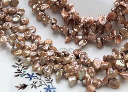 7-8x10-12 mm AA Champagne Color Freshwater Keshi Pearl Beads Genuine Taupe Color Keshi Top Drilled Pearls #P1746