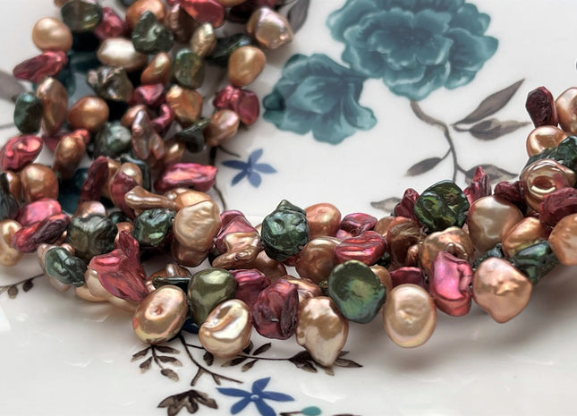 7-8x9-10 mm Mixed Green Champagne Pink Color Keshi Freshwater Pearl Beads Top Drilled Rare Genuine High Luster Pearls #P1748